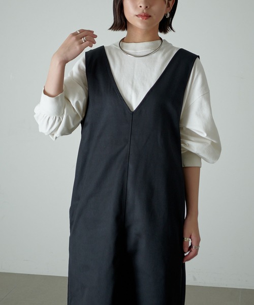 KANGOL EXTRA COMFORT（カンゴールエクストラコンフォート）の「【KANGOL EXTRA COMFORT(カンゴール エクストラコンフォート)】《WEB別注》Vネック ツイルワンピース 3WAYジャンスカ（ジャンパースカート・レディース・ブラック/ベージュ/カーキ・LL/M/L）」の9枚目の写真