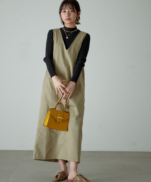 KANGOL EXTRA COMFORT（カンゴールエクストラコンフォート）の「【KANGOL EXTRA COMFORT(カンゴール エクストラコンフォート)】《WEB別注》Vネック ツイルワンピース 3WAYジャンスカ（ジャンパースカート・レディース・ブラック/ベージュ/カーキ・LL/M/L）」の11枚目の写真