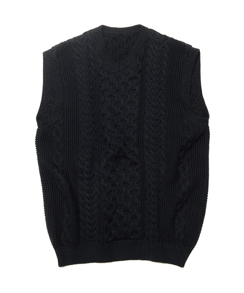 uniform experiment(ユニフォームエクスペリメント)の「COTTON CABLE KNIT VEST(ベスト・メンズ・ブラック/ホワイト・2/3/1/4)」の2枚目の写真