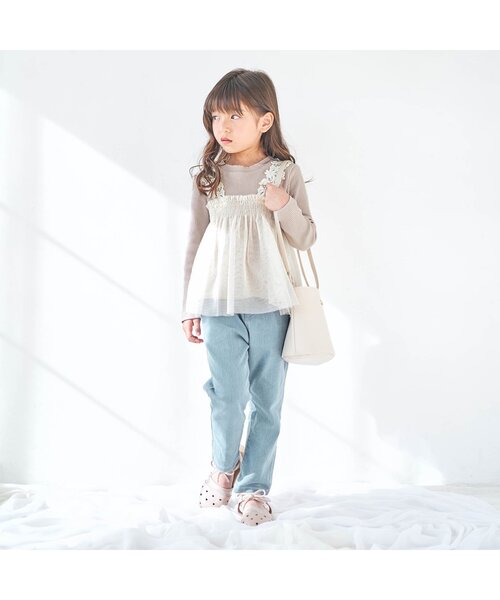 apres les cours（アプレレクール）の「お花レースチュールドッキングトップス（Tシャツ/カットソー・キッズ・ピンク/ベージュ/ミント・110/130/120/90/80/140/100）」の4枚目の写真
