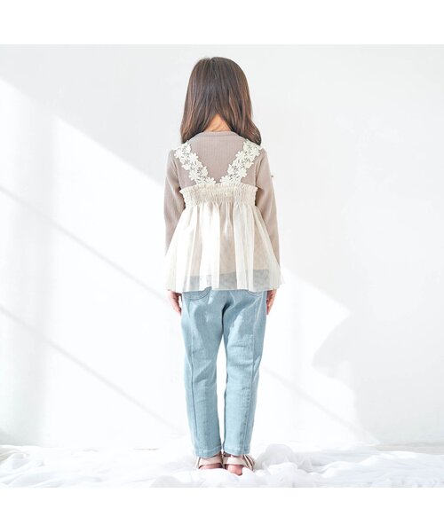 apres les cours（アプレレクール）の「お花レースチュールドッキングトップス（Tシャツ/カットソー・キッズ・ピンク/ベージュ/ミント・110/130/120/90/80/140/100）」の5枚目の写真