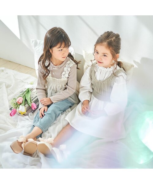 apres les cours（アプレレクール）の「お花レースチュールドッキングトップス（Tシャツ/カットソー・キッズ・ピンク/ベージュ/ミント・110/130/120/90/80/140/100）」の6枚目の写真