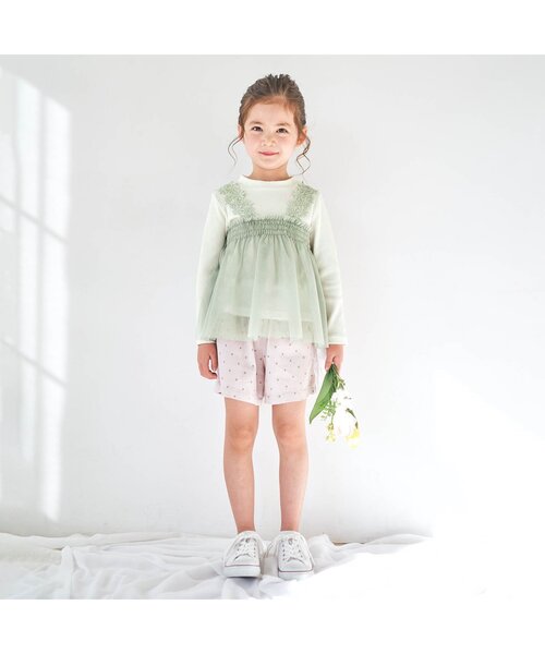 apres les cours（アプレレクール）の「お花レースチュールドッキングトップス（Tシャツ/カットソー・キッズ・ピンク/ベージュ/ミント・110/130/120/90/80/140/100）」の7枚目の写真