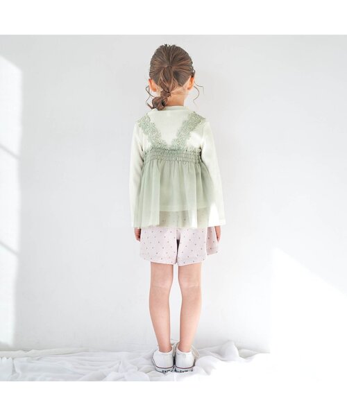 apres les cours（アプレレクール）の「お花レースチュールドッキングトップス（Tシャツ/カットソー・キッズ・ピンク/ベージュ/ミント・110/130/120/90/80/140/100）」の8枚目の写真