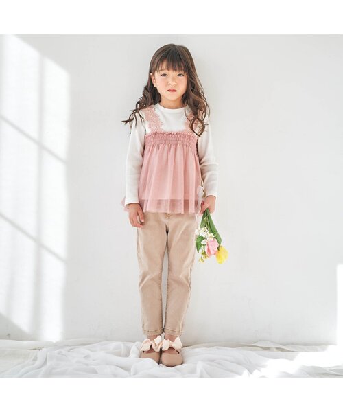 apres les cours（アプレレクール）の「お花レースチュールドッキングトップス（Tシャツ/カットソー・キッズ・ピンク/ベージュ/ミント・110/130/120/90/80/140/100）」の9枚目の写真