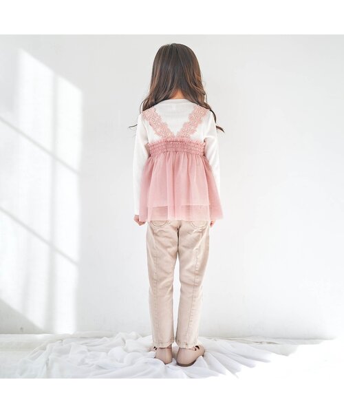 apres les cours（アプレレクール）の「お花レースチュールドッキングトップス（Tシャツ/カットソー・キッズ・ピンク/ベージュ/ミント・110/130/120/90/80/140/100）」の10枚目の写真