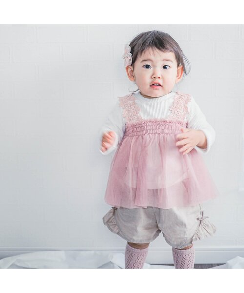 apres les cours（アプレレクール）の「お花レースチュールドッキングトップス（Tシャツ/カットソー・キッズ・ピンク/ベージュ/ミント・110/130/120/90/80/140/100）」の12枚目の写真