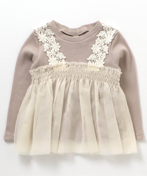 apres les cours（アプレレクール）の「お花レースチュールドッキングトップス（Tシャツ/カットソー・キッズ・ピンク/ベージュ/ミント・110/130/120/90/80/140/100）」の15枚目の写真