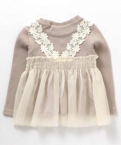 apres les cours（アプレレクール）の「お花レースチュールドッキングトップス（Tシャツ/カットソー・キッズ・ピンク/ベージュ/ミント・110/130/120/90/80/140/100）」の20枚目の写真
