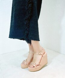 ◆【厚底/ロングセラー/ストラップ/スタッズ/歩きやすい】ハイウェッジスタッズサンダル