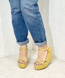 ◆【厚底／ロングセラー／ストラップ／スタッズ／歩きやすい】ハイウェッジスタッズサンダル