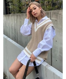 配色ラインニットベスト