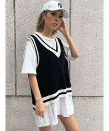 配色ラインニットベスト