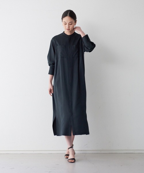 qualite(カリテ)の「テンセルツイルシャツワンピース(ワンピース・レディース・ブラック/ベージュ・38/36)」の16枚目の写真