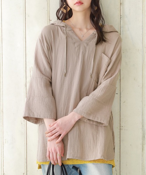 osharewalker（オシャレウォーカー）の「【廃盤】『ダブルガーゼキーネックパーカー』（パーカー・レディース・ネイビー/ブラウン/グリーン/モカ・FREE）」の2枚目の写真