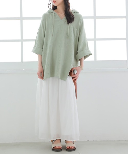 osharewalker（オシャレウォーカー）の「【廃盤】『ダブルガーゼキーネックパーカー』（パーカー・レディース・ネイビー/ブラウン/グリーン/モカ・FREE）」の7枚目の写真