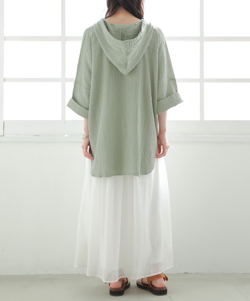 osharewalker（オシャレウォーカー）の「【廃盤】『ダブルガーゼキーネックパーカー』（パーカー・レディース・ネイビー/ブラウン/グリーン/モカ・FREE）」の9枚目の写真