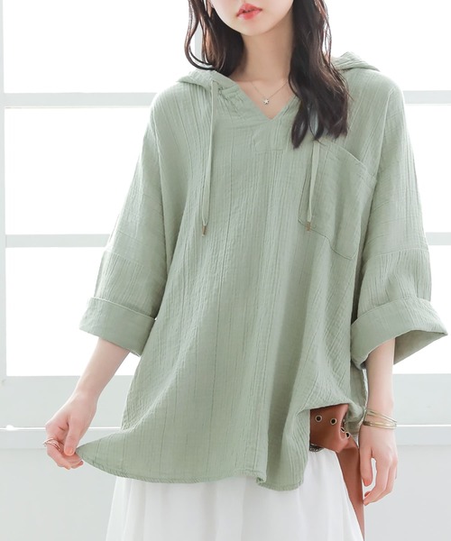 osharewalker（オシャレウォーカー）の「【廃盤】『ダブルガーゼキーネックパーカー』（パーカー・レディース・ネイビー/ブラウン/グリーン/モカ・FREE）」の5枚目の写真