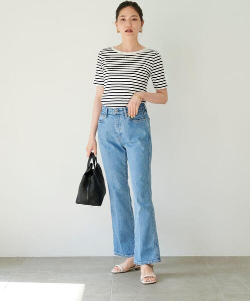 テレコクルーネックプルオーバーカットソー