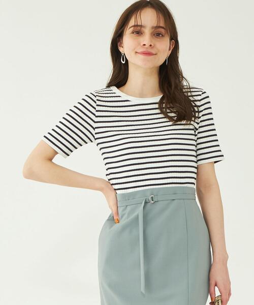 テレコクルーネックプルオーバーカットソー