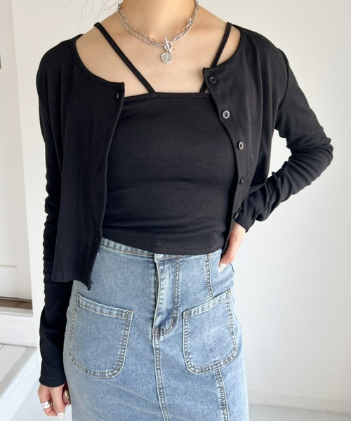 at12:03（アットイチニーゼロサン）の「クロスキャミSETカーディガン（カーディガン/ボレロ・レディース・ブラック/グレー・FREE）」の6枚目の写真