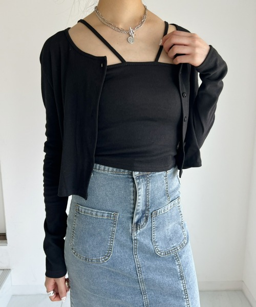 at12:03（アットイチニーゼロサン）の「クロスキャミSETカーディガン（カーディガン/ボレロ・レディース・ブラック/グレー・FREE）」の7枚目の写真