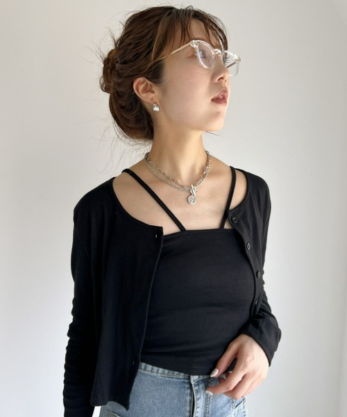 at12:03（アットイチニーゼロサン）の「クロスキャミSETカーディガン（カーディガン/ボレロ・レディース・ブラック/グレー・FREE）」の3枚目の写真