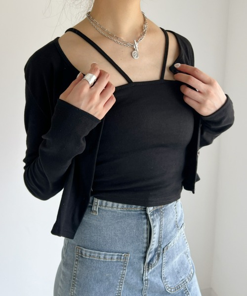 at12:03（アットイチニーゼロサン）の「クロスキャミSETカーディガン（カーディガン/ボレロ・レディース・ブラック/グレー・FREE）」の8枚目の写真