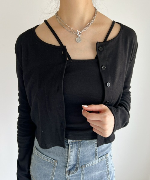 at12:03（アットイチニーゼロサン）の「クロスキャミSETカーディガン（カーディガン/ボレロ・レディース・ブラック/グレー・FREE）」の9枚目の写真