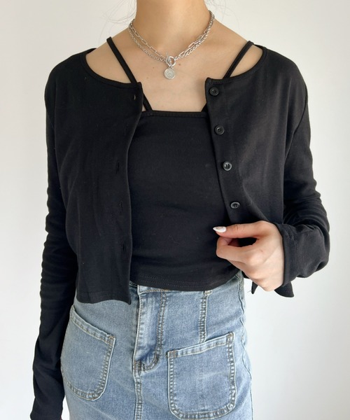 at12:03（アットイチニーゼロサン）の「クロスキャミSETカーディガン（カーディガン/ボレロ・レディース・ブラック/グレー・FREE）」の10枚目の写真