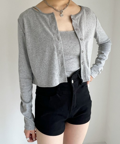 at12:03（アットイチニーゼロサン）の「クロスキャミSETカーディガン（カーディガン/ボレロ・レディース・ブラック/グレー・FREE）」の14枚目の写真