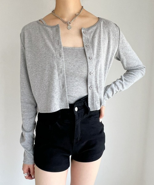 at12:03（アットイチニーゼロサン）の「クロスキャミSETカーディガン（カーディガン/ボレロ・レディース・ブラック/グレー・FREE）」の12枚目の写真