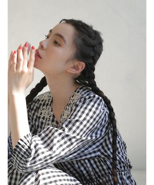 ESCAR（エスカー）の「・ESCAR ギンガム×花刺繍ワンピース（ワンピース・レディース・ブラック/グリーン・FREE）」の13枚目の写真