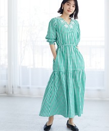 ESCAR | ・ESCAR ギンガム×花刺繍ワンピース(ワンピース)