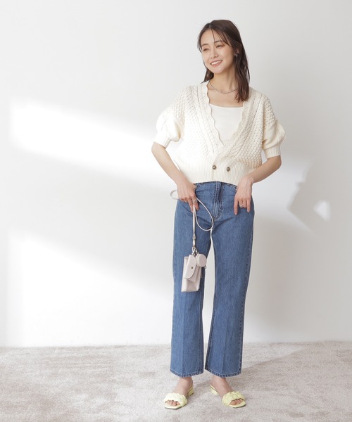 N.（N. Natural Beauty Basic）（エヌエヌナチュラルビューティーベーシック）の「◆ゴールドボタンポコポコ半袖カーディガン（カーディガン/ボレロ・レディース・レッド/オフホワイト/ライトグリーン・MEDIUM）」の6枚目の写真