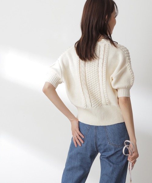 N.（N. Natural Beauty Basic）（エヌエヌナチュラルビューティーベーシック）の「◆ゴールドボタンポコポコ半袖カーディガン（カーディガン/ボレロ・レディース・レッド/オフホワイト/ライトグリーン・MEDIUM）」の10枚目の写真