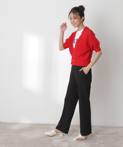 N.（N. Natural Beauty Basic）（エヌエヌナチュラルビューティーベーシック）の「◆ゴールドボタンポコポコ半袖カーディガン（カーディガン/ボレロ・レディース・レッド/オフホワイト/ライトグリーン・MEDIUM）」の14枚目の写真