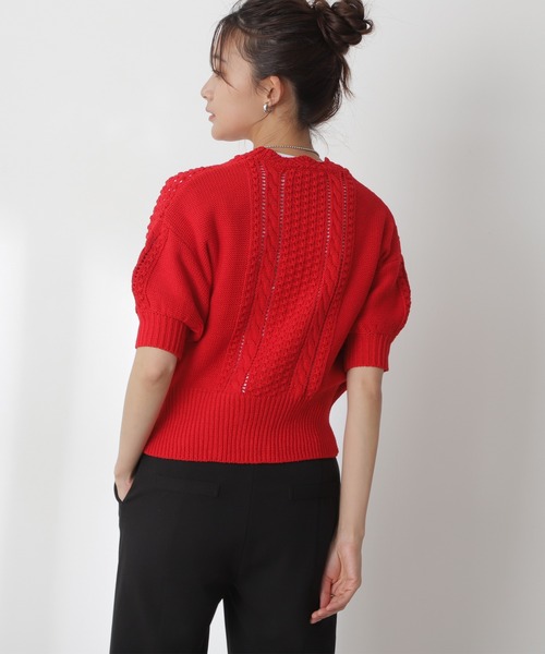 N.（N. Natural Beauty Basic）（エヌエヌナチュラルビューティーベーシック）の「◆ゴールドボタンポコポコ半袖カーディガン（カーディガン/ボレロ・レディース・レッド/オフホワイト/ライトグリーン・MEDIUM）」の9枚目の写真