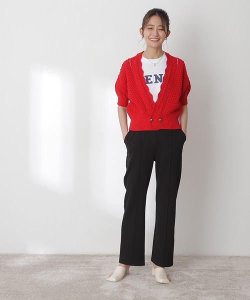 N.（N. Natural Beauty Basic）（エヌエヌナチュラルビューティーベーシック）の「◆ゴールドボタンポコポコ半袖カーディガン（カーディガン/ボレロ・レディース・レッド/オフホワイト/ライトグリーン・MEDIUM）」の8枚目の写真