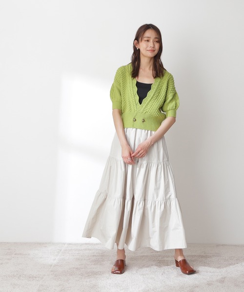 N.（N. Natural Beauty Basic）（エヌエヌナチュラルビューティーベーシック）の「◆ゴールドボタンポコポコ半袖カーディガン（カーディガン/ボレロ・レディース・レッド/オフホワイト/ライトグリーン・MEDIUM）」の5枚目の写真