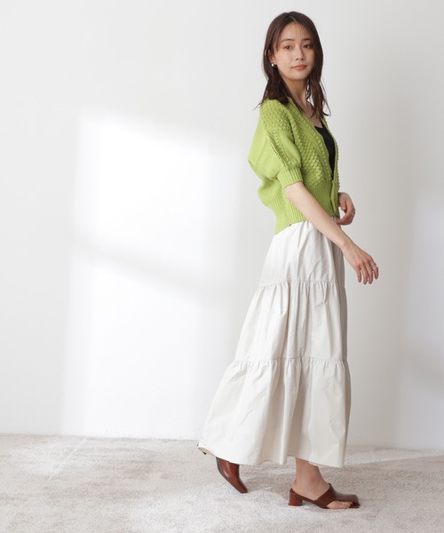 N.（N. Natural Beauty Basic）（エヌエヌナチュラルビューティーベーシック）の「◆ゴールドボタンポコポコ半袖カーディガン（カーディガン/ボレロ・レディース・レッド/オフホワイト/ライトグリーン・MEDIUM）」の11枚目の写真