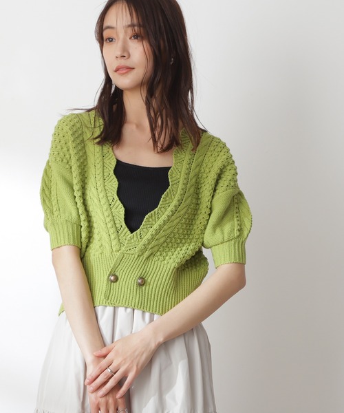 N.（N. Natural Beauty Basic）（エヌエヌナチュラルビューティーベーシック）の「◆ゴールドボタンポコポコ半袖カーディガン（カーディガン/ボレロ・レディース・レッド/オフホワイト/ライトグリーン・MEDIUM）」の19枚目の写真