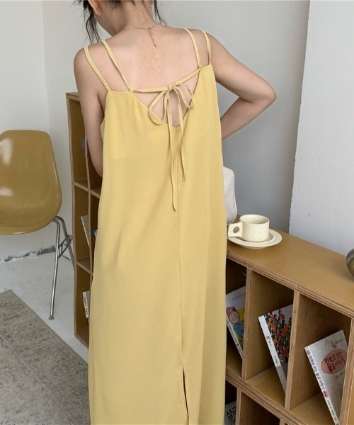 Opinion korean town（オピニオン コリアン タウン）の「YUGA ダブルストラップ　キャミソールワンピース（ワンピース・レディース・ブラック/カーキ/ピンク/イエロー/ブルー/グリーン・FREE）」の5枚目の写真