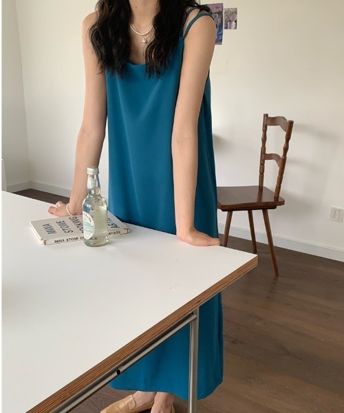 Opinion korean town（オピニオン コリアン タウン）の「YUGA ダブルストラップ　キャミソールワンピース（ワンピース・レディース・ブラック/カーキ/ピンク/イエロー/ブルー/グリーン・FREE）」の22枚目の写真