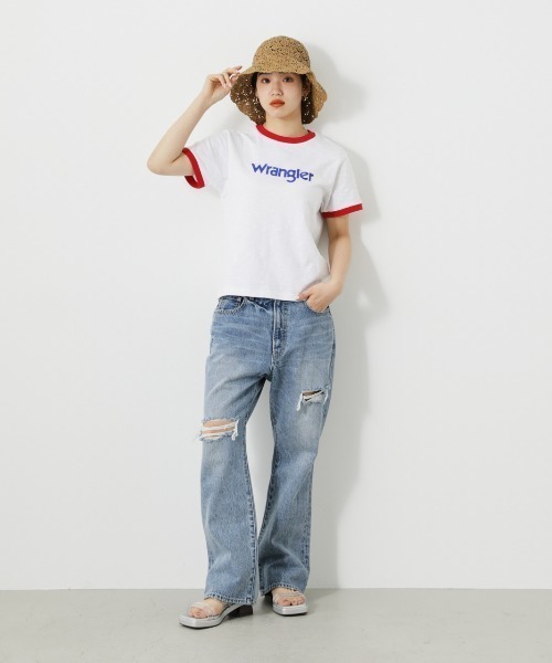 RODEO CROWNS WIDE BOWL（ロデオクラウンズワイドボウル）の「WranglerリンガーTシャツ（Tシャツ/カットソー・レディース・ホワイト/グレー×ホワイト/ブラック・MEDIUM/SMALL）」の5枚目の写真