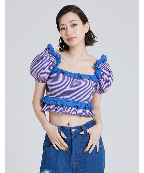 Little sunny bite（リトルサニーバイト）の「Border mini top（Tシャツ/カットソー・レディース・パープル/ブラック/イエロー・FREE）」の3枚目の写真