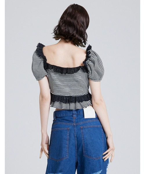 Little sunny bite（リトルサニーバイト）の「Border mini top（Tシャツ/カットソー・レディース・パープル/ブラック/イエロー・FREE）」の5枚目の写真