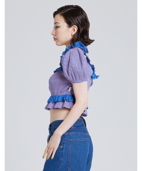 Little sunny bite（リトルサニーバイト）の「Border mini top（Tシャツ/カットソー・レディース・パープル/ブラック/イエロー・FREE）」の6枚目の写真