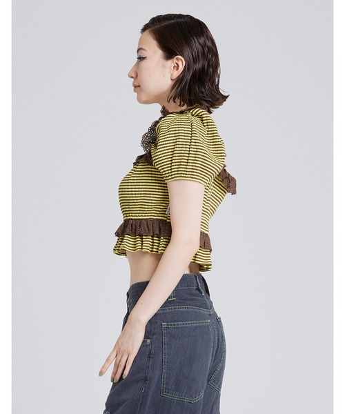 Little sunny bite（リトルサニーバイト）の「Border mini top（Tシャツ/カットソー・レディース・パープル/ブラック/イエロー・FREE）」の8枚目の写真