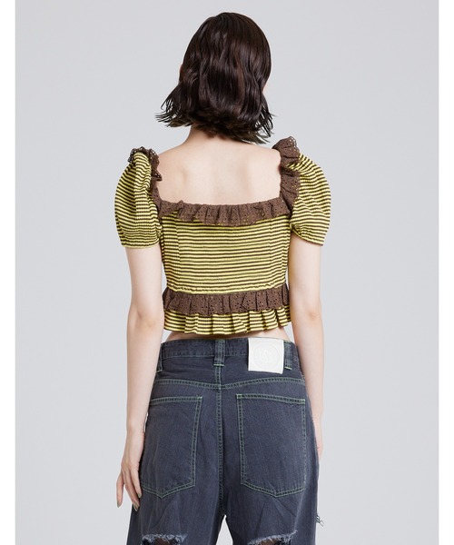 Little sunny bite（リトルサニーバイト）の「Border mini top（Tシャツ/カットソー・レディース・パープル/ブラック/イエロー・FREE）」の9枚目の写真